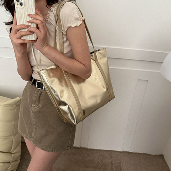 Τσάντα Tote από PU, Μεγάλης χωρητικότητας, Στυλ δρόμου, Οριζόντιο τετράγωνο σχήμα, Άνοιγμα με φερμουάρ