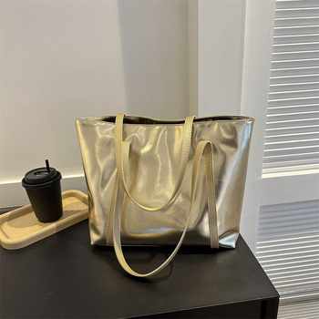 Τσάντα Tote από PU, Μεγάλης χωρητικότητας, Στυλ δρόμου, Οριζόντιο τετράγωνο σχήμα, Άνοιγμα με φερμουάρ