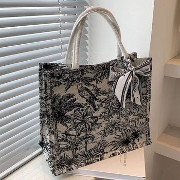 Платнена Tote чанта за ежедневието — свеж стил, хоризонтална квадратна форма, магнитно закопчаване, външен джоб