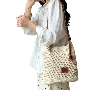 Didelės talpos medvilninė pintinė rankinė moterims, miesto paprastumo stilius, magnetinis uždarymas, pamušalas poliesterio medvilnė, viena peties dirželis