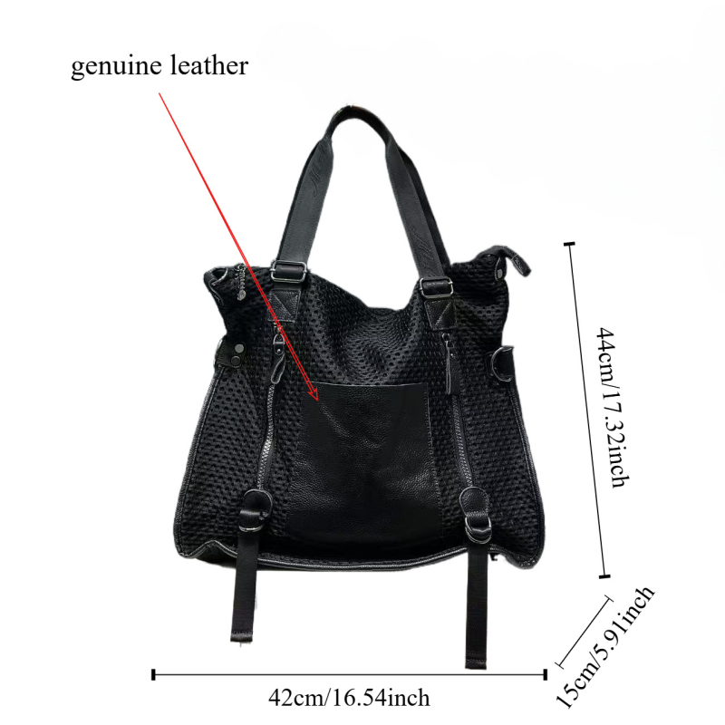 Geantă Tote din piele naturală cu panou din plasă, formă orizontală dreptunghiulară, închidere cu fermoar, buzunar intern pentru telefon, stil urban minimalist