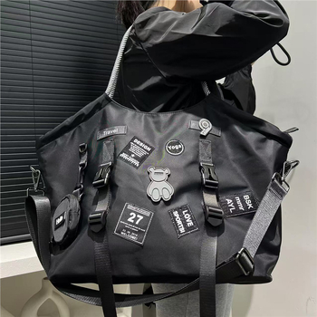 Nylon Tote táska mindennapi használatra, nagy kapacitás, cipzáras záródó, bélés poliészter-pamut, egy vállpánt, városi stílus