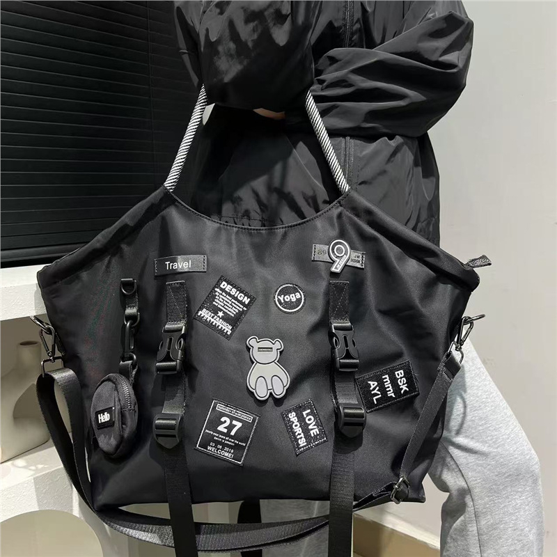 Nylon Tote táska mindennapi használatra, nagy kapacitás, cipzáras záródó, bélés poliészter-pamut, egy vállpánt, városi stílus