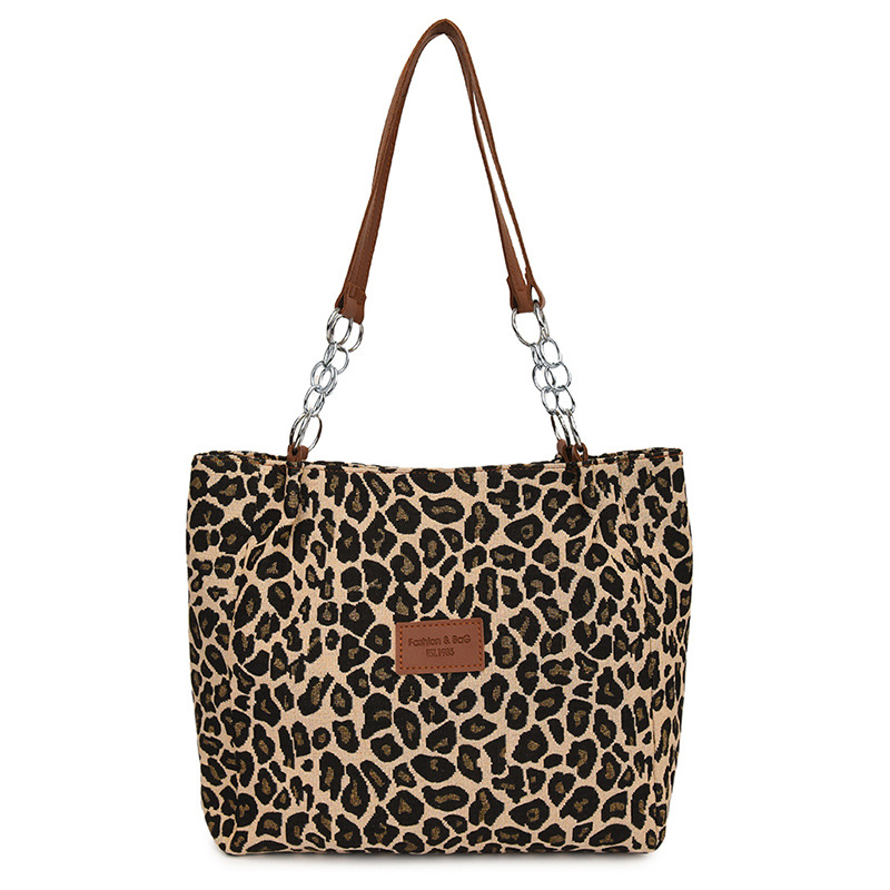 Leopard mintás Tote táska, vászon, horizontális négyzet alakú forma, cipzár, poliészter bélés, dupla vállpánt