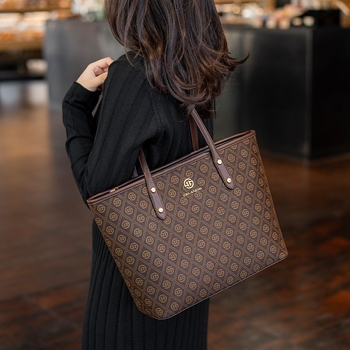 Τσάντα Tote από Kraft χαρτί, επένδυση από δέρμα αγελάδας, άνοιγμα με φερμουάρ, εσωτερικό στρώμα, διπλοί ιμάντες