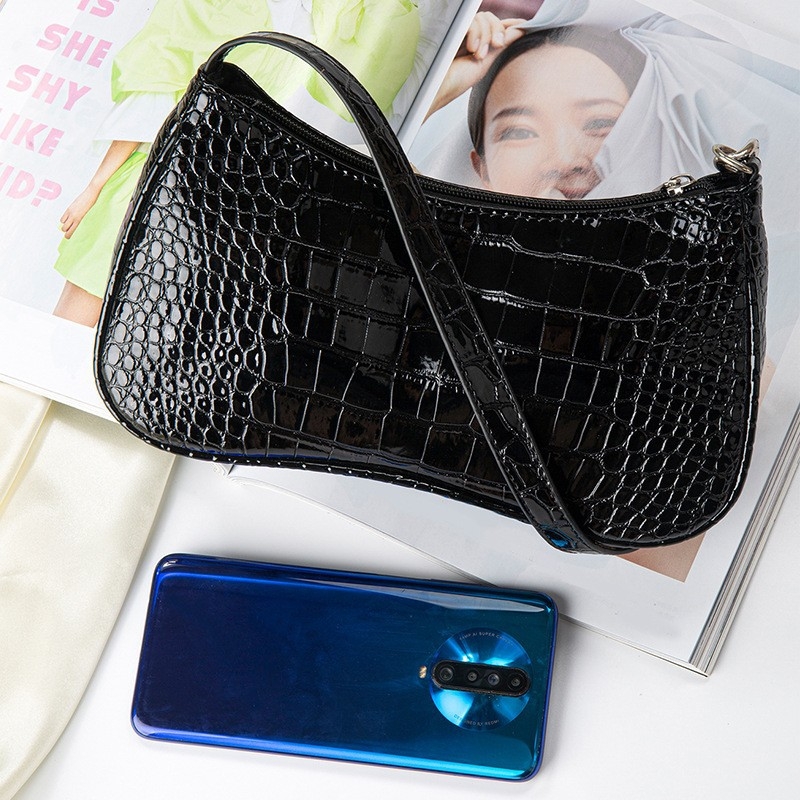 Geantă mică dreptunghiulară de umăr din PU, cu fermoar, căptușită cu piele sintetică, buzunar interior, construcție moale