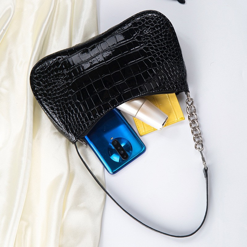 Geantă mică dreptunghiulară de umăr din PU, cu fermoar, căptușită cu piele sintetică, buzunar interior, construcție moale