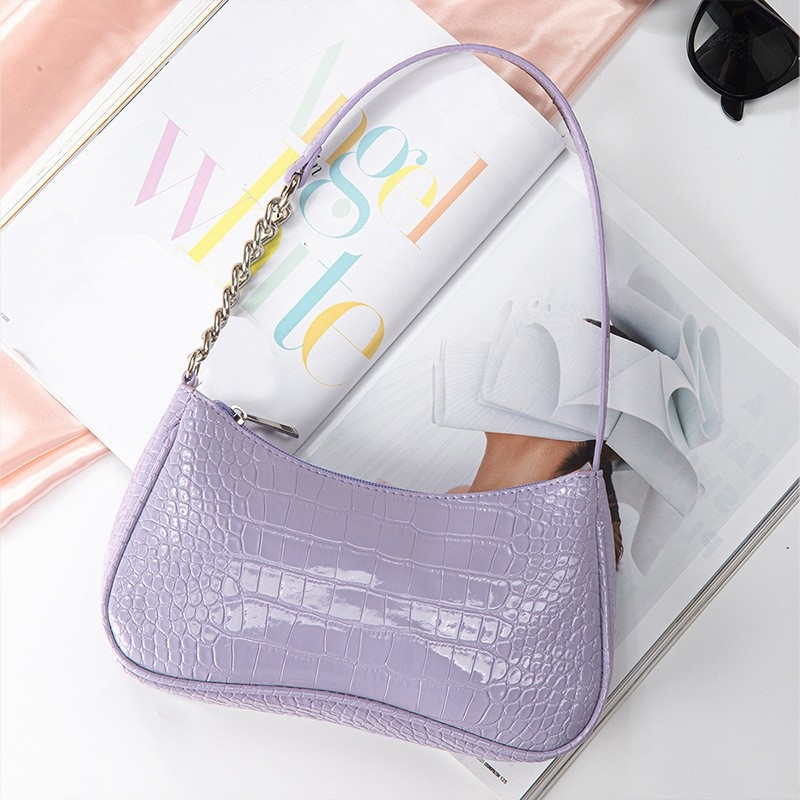 Geantă mică dreptunghiulară de umăr din PU, cu fermoar, căptușită cu piele sintetică, buzunar interior, construcție moale