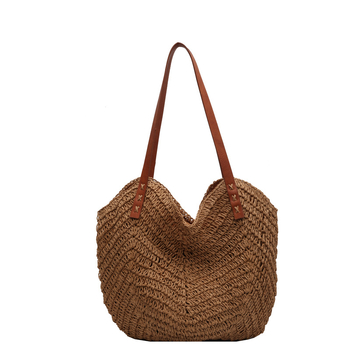 Τσάντα παραλίας για γυναίκες, χειροποίητη ψάθινη tote, με φερμουάρ, οριζόντιο τετράγωνο σχήμα, επένδυση πολυεστέρα-βαμβάκι, εσωτερική θήκη για κινητό