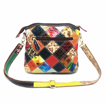 Geantă crossbody din piele naturală, design color-block, cu fermoar, formă pătrată verticală, bretea lungă din piele