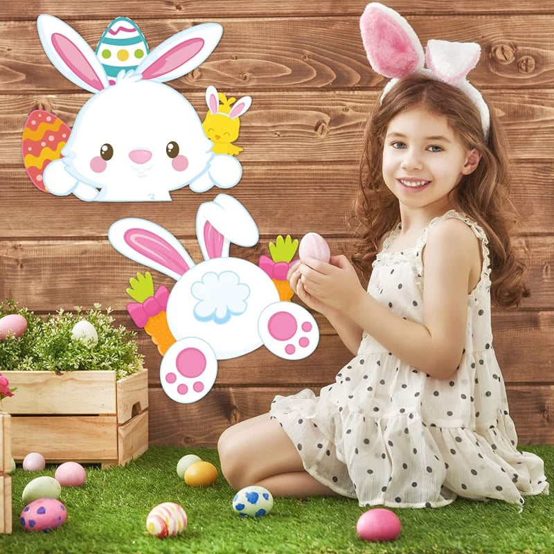 Decorațiune de gard de Paște: iepuraș care privește peste gard, stil desen animat (DIY exterior)