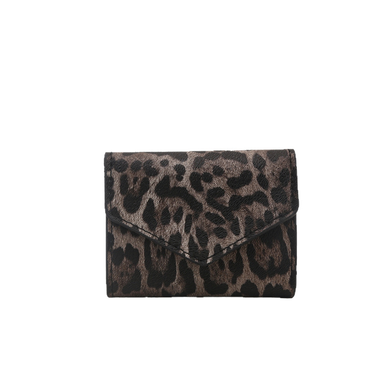 Portofel Leopard, PU, stil envelope, închidere magnetică, formă orizontală pătrată, buzunar intern cu fermoar, căptușeală din piele sintetică