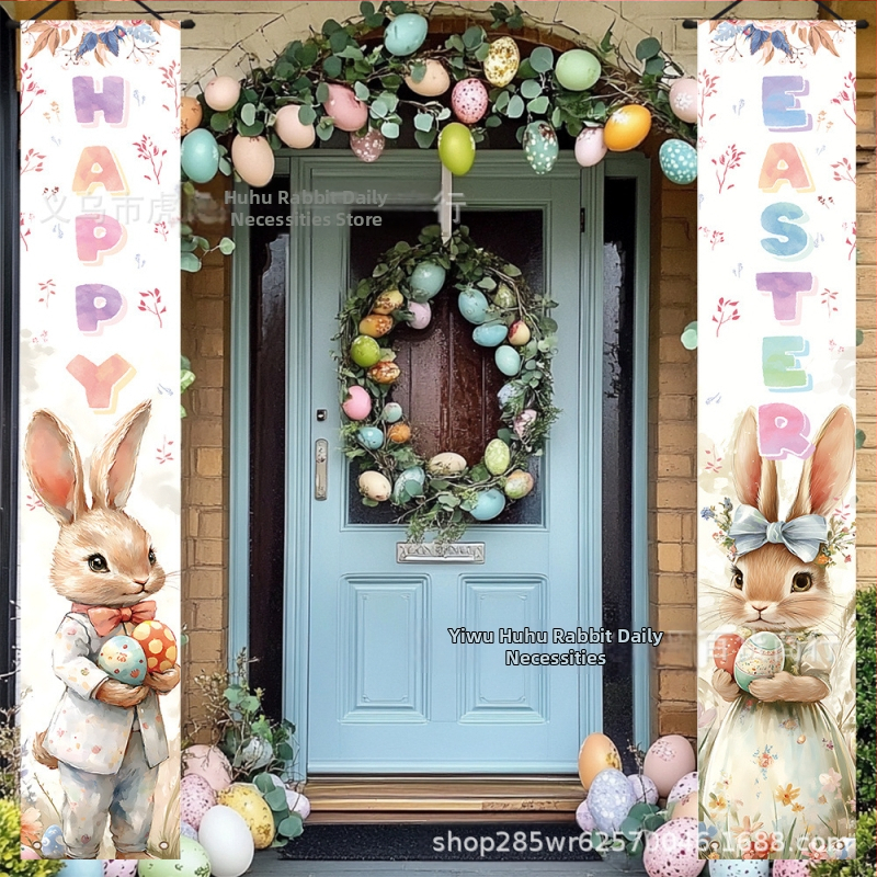 Velykų lauko banneris su kiškiu — Prekės ženklas: Tiger tiger rabbit; Vėliavos audinys: poliesteris; Vėliavos stulpo medžiaga: plastikas; Spaudos metodas: skaitmeninis spausdinimas; Spausdintas logotipas: Taip