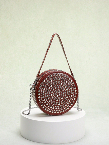 Geantă crossbody cilindrică cu formă ovală, PU material, închidere cu fermoar, buzunare interne pentru telefon și card de identificare