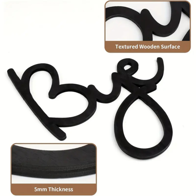 Deco mural din lemn cu sigla 'Goodbye Love You', din boxwood, pentru living, hol și dormitor