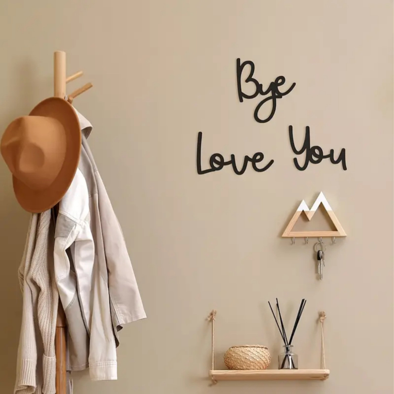 Deco mural din lemn cu sigla 'Goodbye Love You', din boxwood, pentru living, hol și dormitor