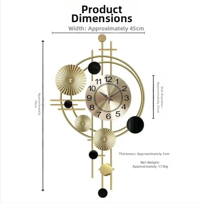 Стeнен часовник, кръгъл метален корпус, кварцов механизъм Aishida 005, захранван с батерии, модерен минималистичен дизайн, декоративен за дневна, спалня и кабинет, едностранен