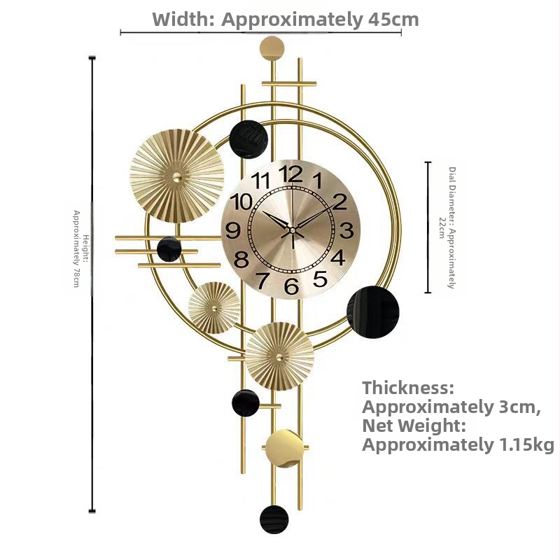 Sieninis laikrodis, apskrito metalo korpuso, kvarcinis mechanizmas (Aishida 005), baterijomis maitinamas, modernus minimalistinis dizainas, dekoratyvus, skirtas svetainei, miegamajam ir darbo kambariui, vienpusis