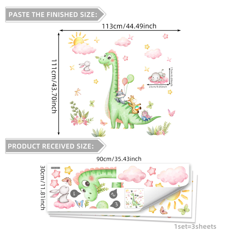 Set de autocolante decorative de perete: 3 buc PVC, design modern minimalist plat (Sufragerie, Dormitor, Studiu)