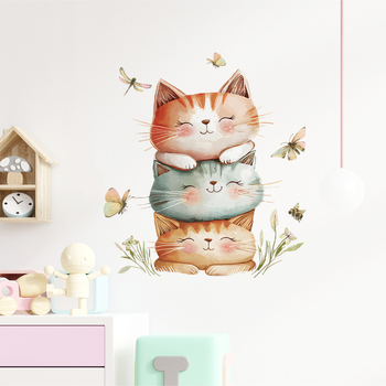 Decaluri de perete: pisicuță desen animat, autocolante decorative (PVC, 1 bucată, potrivite pentru living, dormitor, hol, 30 g, Brup/boran premium)