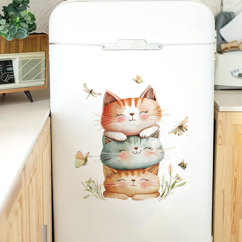 Decaluri de perete: pisicuță desen animat, autocolante decorative (PVC, 1 bucată, potrivite pentru living, dormitor, hol, 30 g, Brup/boran premium)