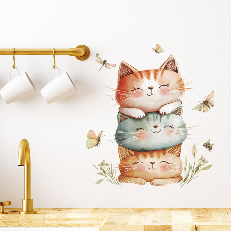 Decaluri de perete: pisicuță desen animat, autocolante decorative (PVC, 1 bucată, potrivite pentru living, dormitor, hol, 30 g, Brup/boran premium)