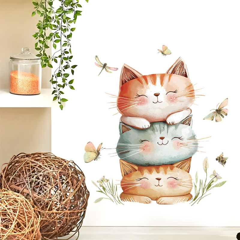 Decaluri de perete: pisicuță desen animat, autocolante decorative (PVC, 1 bucată, potrivite pentru living, dormitor, hol, 30 g, Brup/boran premium)