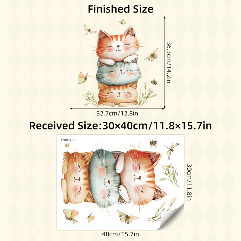 Decaluri de perete: pisicuță desen animat, autocolante decorative (PVC, 1 bucată, potrivite pentru living, dormitor, hol, 30 g, Brup/boran premium)