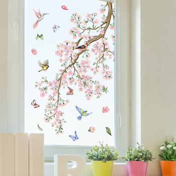 Αυτοκόλλητο τοίχου graffiti – λουλούδια και πουλιά, PVC, διπλής όψης εκτύπωση, μοτίβο 21890833159, κατάλληλο για σαλόνι, υπνοδωμάτιο, μελέτη, μοντέρνο μινιμαλιστικό στυλ