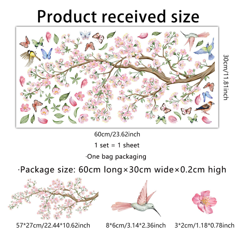 Autocolant perete graffiti – floare și pasăre, PVC, imprimare bidirecțională, model 21890833159, pentru living, dormitor, birou, stil modern minimalist