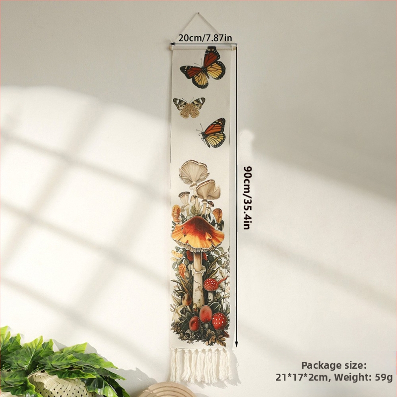 Rankų audimo sieninis gobelenas su drugelio raštu ir kutais, medvilnė, etniniam stiliui