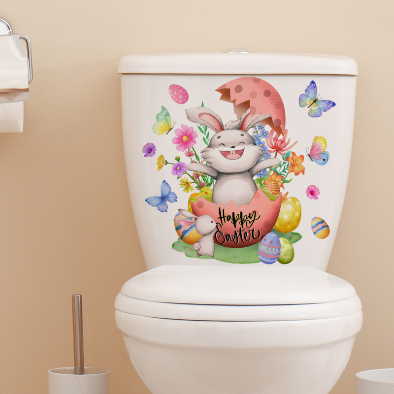 Αυτοκόλλητα τοίχου μπάνιου με πασχαλινό λαγουδάκι και αυγά — PVC, αυτοκόλλητα, μοντέρνο μινιμαλιστικό στυλ