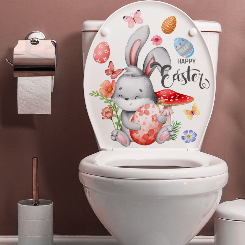 Αυτοκόλλητα τοίχου μπάνιου με πασχαλινό λαγουδάκι και αυγά — PVC, αυτοκόλλητα, μοντέρνο μινιμαλιστικό στυλ