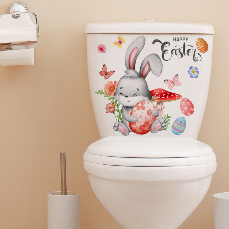 Αυτοκόλλητα τοίχου μπάνιου με πασχαλινό λαγουδάκι και αυγά — PVC, αυτοκόλλητα, μοντέρνο μινιμαλιστικό στυλ