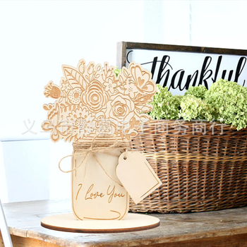 Διακοσμητικό κενό ξύλινο πλακίδιο για την Ημέρα της Μητέρας με λέιζερ κοπής μοτίβο λουλουδιού — ξύλο, Jingge crafts