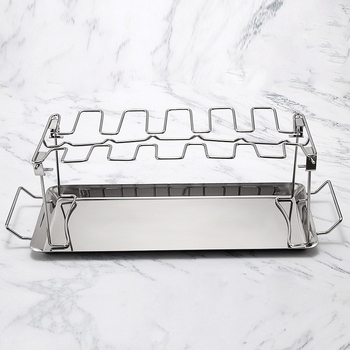 Държач за пилешки бутчета от неръждаема стомана, преносим сгъваем, с тава за капки и BBQ мрежа