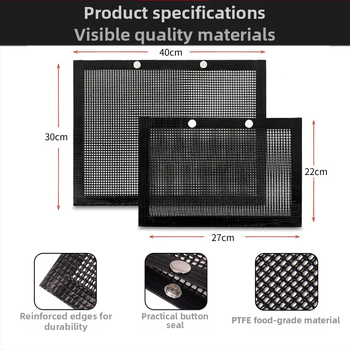 Grilio tinklo maišelis, teflonas, stačiakampio formos, nelipnus, atsparus aukštoms temperatūroms