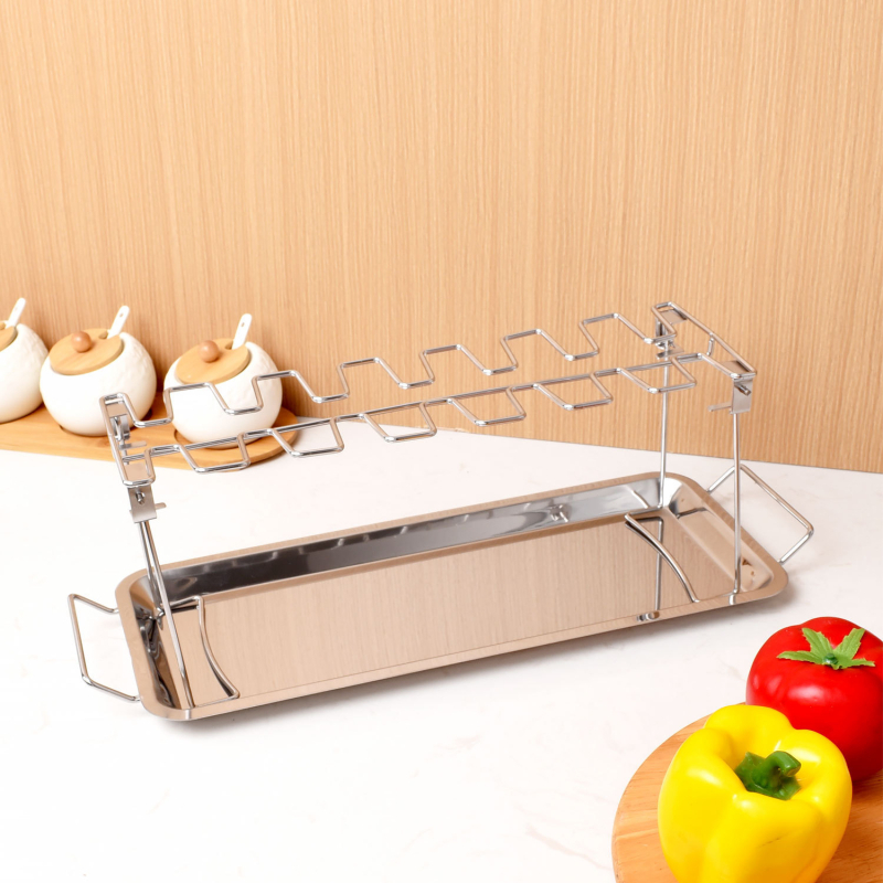 Nerūdijančio plieno sulankstoma grilis vištienos šlaunims, stačiakampio formos, lauko kepsninė su grotelėmis, svoris 85