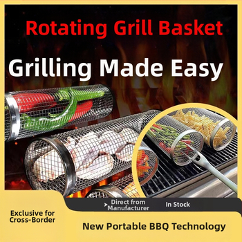 Кръгла неръждаема стомана ролкова барбекю клетка с електроплакиране и полиране; преносима, лесна за почистване и устойчива на ръжда; възможна персонализация