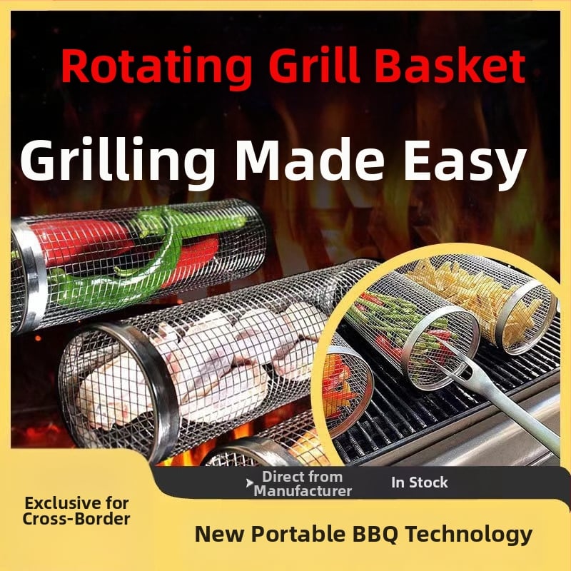 Кръгла неръждаема стомана ролкова барбекю клетка с електроплакиране и полиране; преносима, лесна за почистване и устойчива на ръжда; възможна персонализация