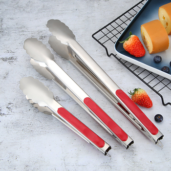 Raudonos rankenos nerūdijančio plieno maisto klipsos, neslystantis, atsparus aukštoms temperatūroms, daugiafunkcinis virtuvės klipsas duonai ir daržovėms, dydžiai 9, 12 arba 14 colių