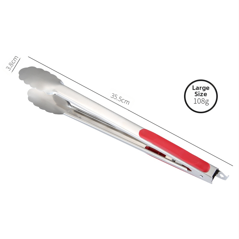 Raudonos rankenos nerūdijančio plieno maisto klipsos, neslystantis, atsparus aukštoms temperatūroms, daugiafunkcinis virtuvės klipsas duonai ir daržovėms, dydžiai 9, 12 arba 14 colių