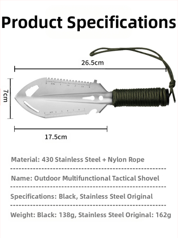Ārā lāpsta kempingam, no nerūsējošā tērauda, pārnēsājama un daudzfunkcionāla, piemērota zemei un dārzam