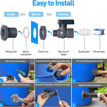 2 daļu lietus kannas krāna komplekts ar PVC dārza dalītāju, šļauku un adapteri