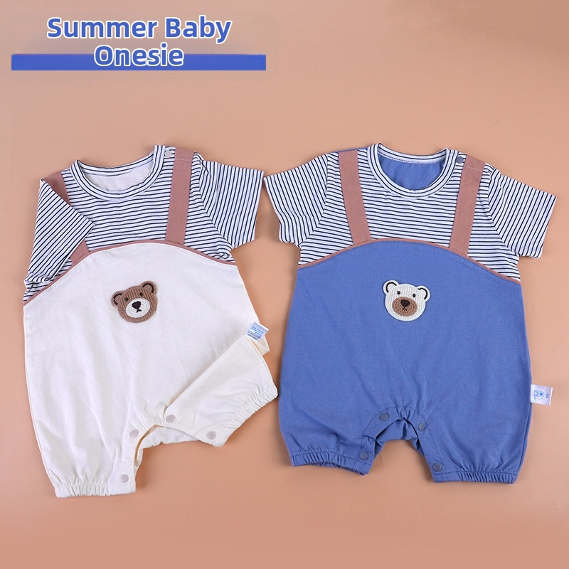 Βρεφικό ολόσωμο φορμάκι με κοντά μανίκια, ελαφρύ βαμβάκι 95%, καλοκαιρινό για νεογνά, 0–12 μηνών