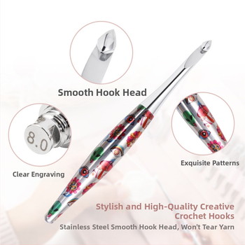 Σετ 9 βελονακίων από ανοξείδωτο ατσάλι με αποσπώμενη κεφαλή και λαβή από ανοξείδωτο ατσάλι