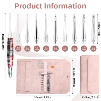 Σετ 9 βελονακίων από ανοξείδωτο ατσάλι με αποσπώμενη κεφαλή και λαβή από ανοξείδωτο ατσάλι