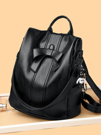 Rucsac cu nod de panglică, anti-furt, pentru călătorii; exterior PU, căptușeală poliester; închidere cu fermoar; buzunare interioare pentru laptop, ID și organizare; impermeabil