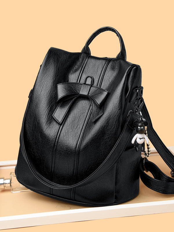 Rucsac cu nod de panglică, anti-furt, pentru călătorii; exterior PU, căptușeală poliester; închidere cu fermoar; buzunare interioare pentru laptop, ID și organizare; impermeabil