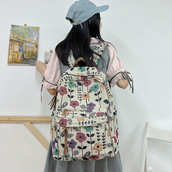 Νάιλον σακίδιο με φλοράλ μοτίβο, χωρητικότητας 20–35L, χωρά 14 ιντσών λάπτοπ, ελαφρύ για σχολείο και ταξίδια